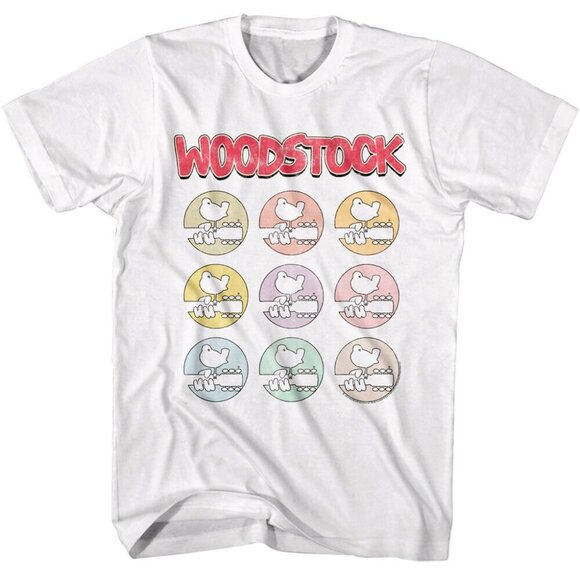 Woodstock Rainbow Bird Logo Guitar Hippie Music Festival Vintage Graphic Shirt - Picture 1 of 5